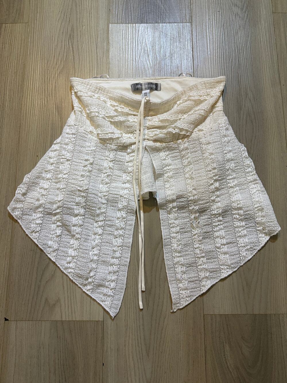 Urban Outfitters Cream Split Flyaway Tube Top XS Strapless Ruched Cottagecore